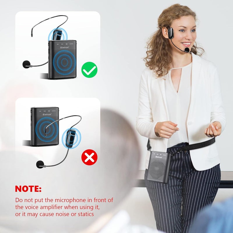 Bietrun Voice Amplifier for Teachers with Bluetooth, Portable Rechargeable Wireless Voice Amplifier with Headset Microphone Portable Megaphone Speaker for Teaching, Coach, Instructor, Tour Guide - Image 5